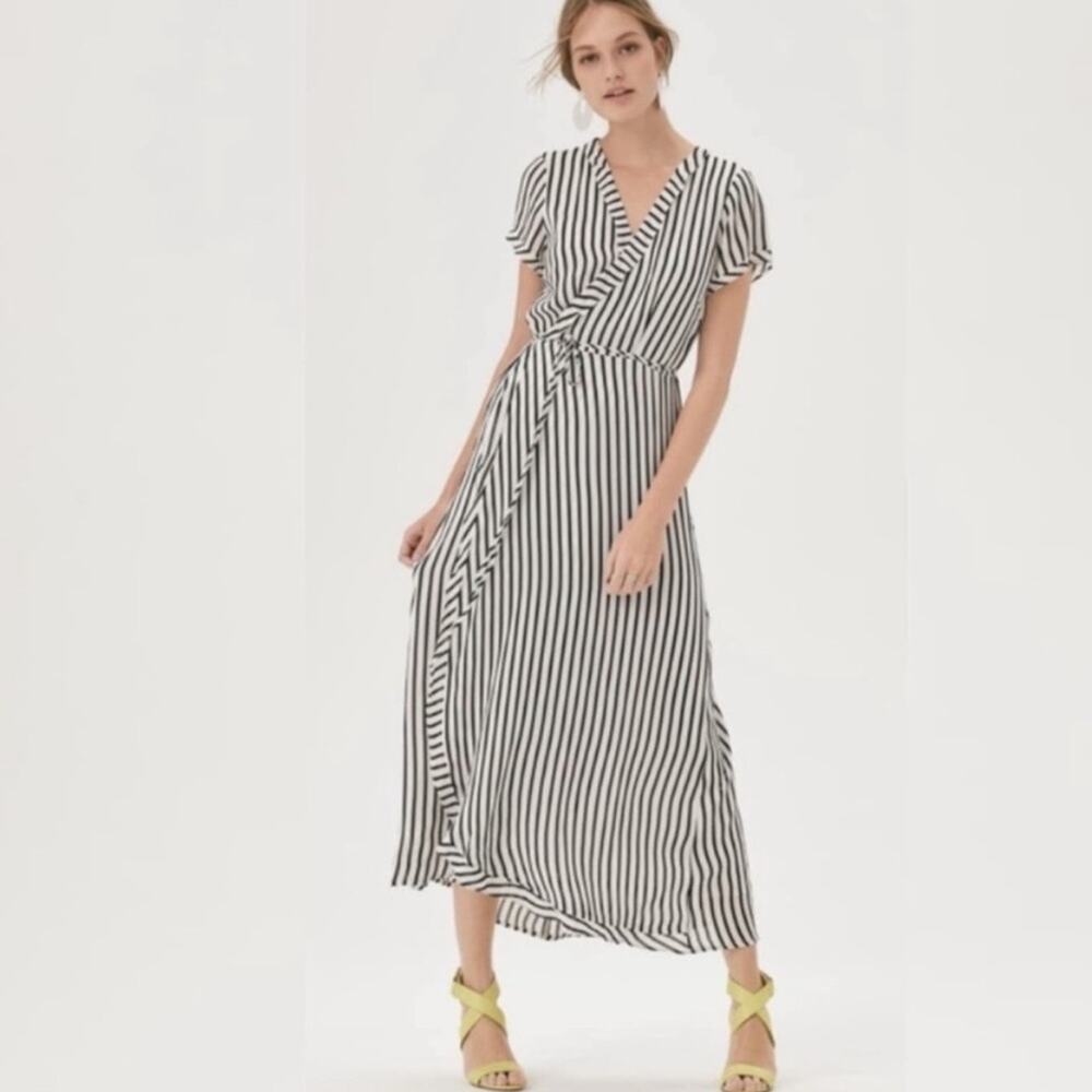 Bardot Adie Maxi Wrap Dress Black and White Striped Short Sleeve US 6 Small $119 - Picture 3 of 11